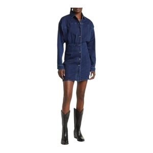 Free People Amber Long Sleeve Denim Shirtdress - Size 6,
